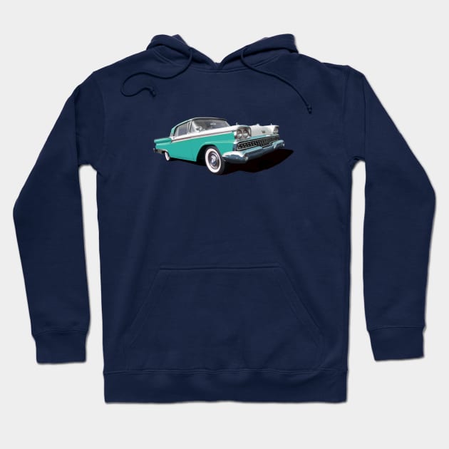 1959 Ford Galaxie in turquoise Hoodie by candcretro